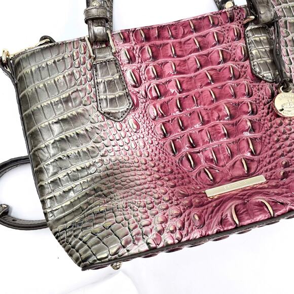 BRAHMIN Ombre Melbourne Mini Misha‎ Satchel Garnet Gray Gag Croc Embossed - Picture 7 of 11